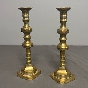 Pair Of 1800s Antique English Solid Brass Beehive Candlesticks 11.5” Heavy